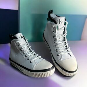 Calvin Klein Jeans Fiza 2 High Top Sneakers Men Size 9M White Black & Green Trim